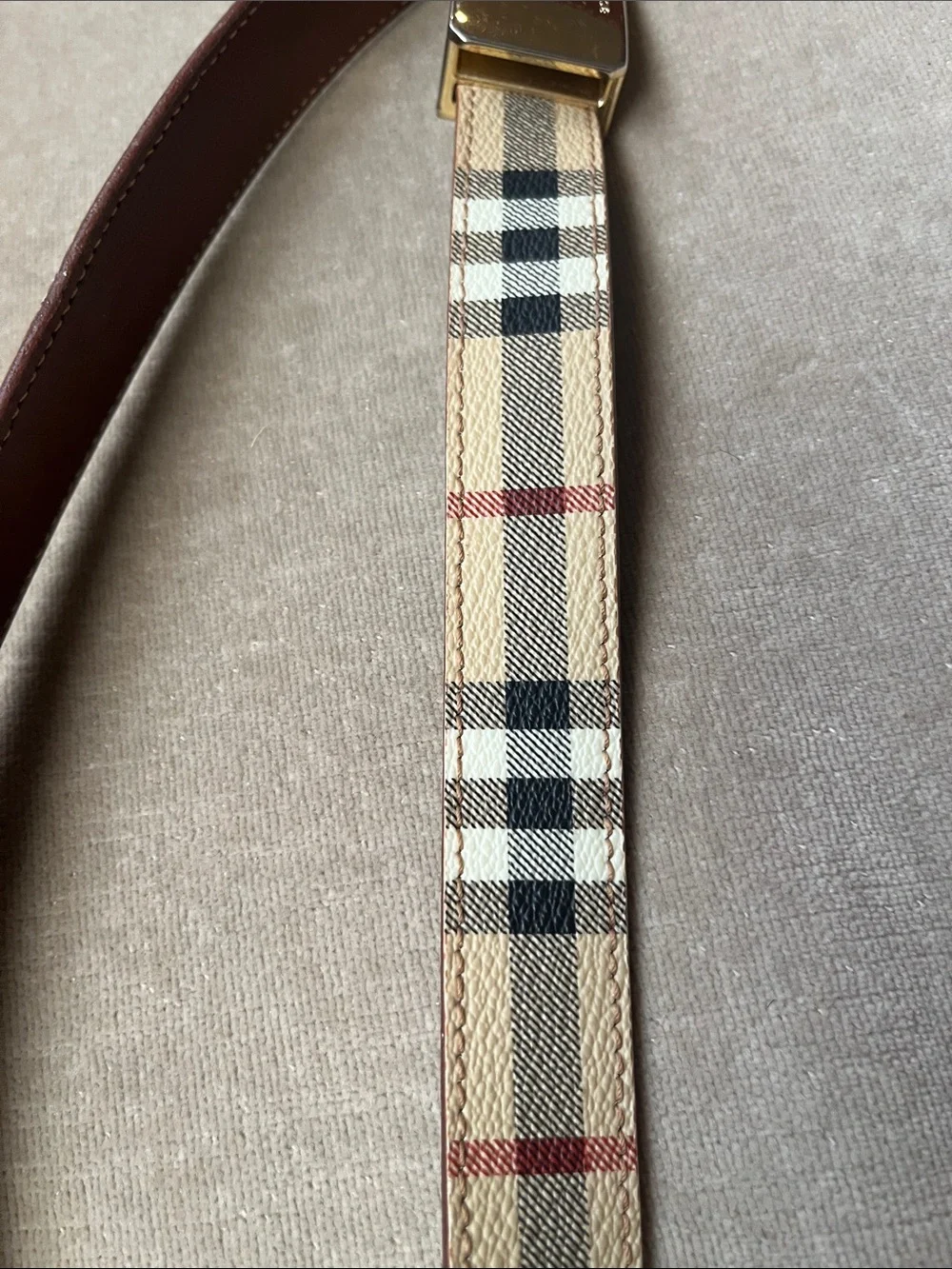 Burberry London Classic Nova Check Plaid Leather Belt Gold-Tone Buckle Italy 40”
